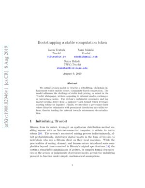 PDF Document Cover - Bootstrapping a Stable Computation Token: Truebit's Economic and Governance Model